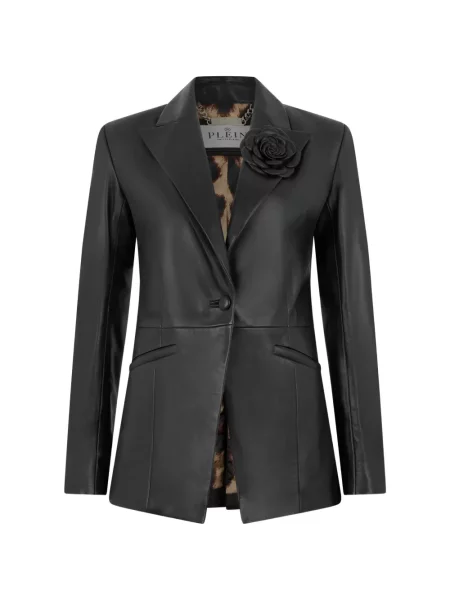 Sacou Philipp Plein din piele cu model floral cu aplicații negru