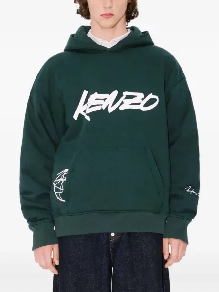 Суичър с качулка Kenzo на цветя с принт зелено