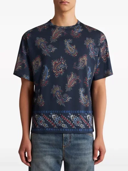 Raštuotas marškinėliai Etro su paisley raštu mėlyna
