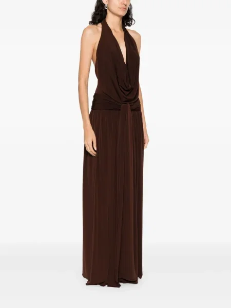 Rochie Nissa cu gât halter de costum maro
