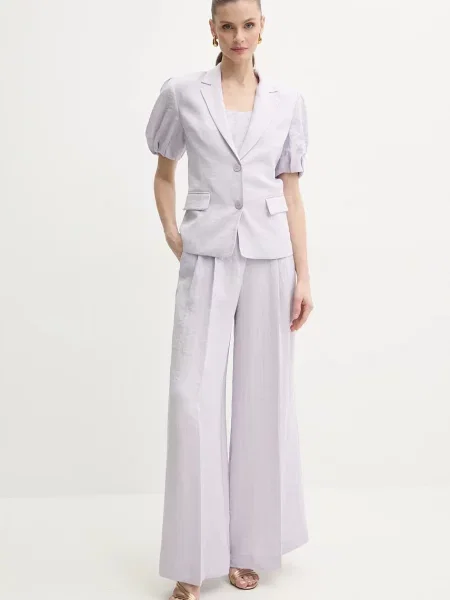 Twinset marynarka z domieszką lnu jednorzędowa gładka fioletowy