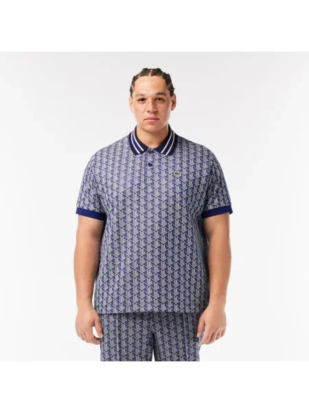 Lacoste Koszulka Polo Classic Fit Z Kołnierzykiem Kontrastowym I Motywem Monogramu granatowa