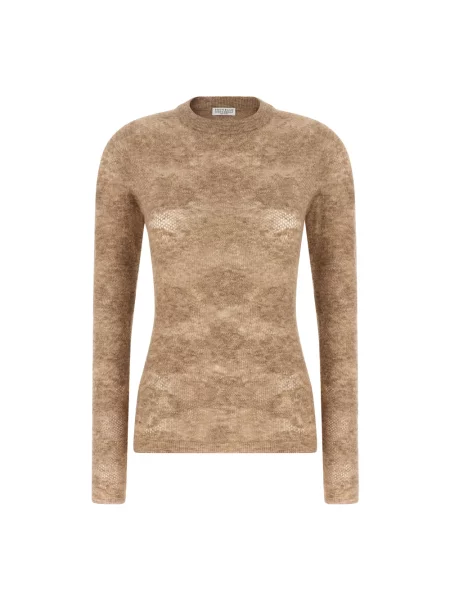 Sweter Brunello Cucinelli wełniany w kwiatki beżowy