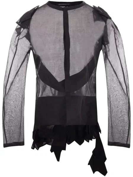 Top Yohji Yamamoto transparente din organza negru