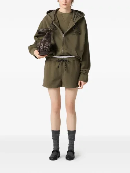 Hanorac cu glugă Miu Miu cu broderie verde