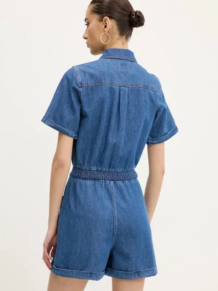 Tommy Jeans salopetă jeans cu guler albastru
