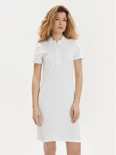 Sukienka polo z mieszanki bawełny krój slim fit Lacoste biała