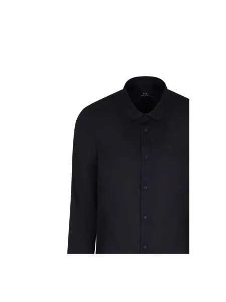 Lniana koszula Armani Exchange z długim rękawem z kołnierzem niebieska