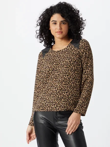 VERO MODA Tricou SERENA crem / maro negru