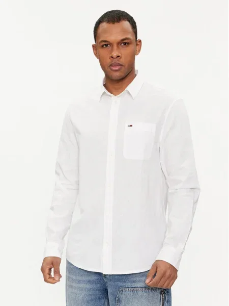 Tommy Jeans Cămașă | cu adaos de in alb
