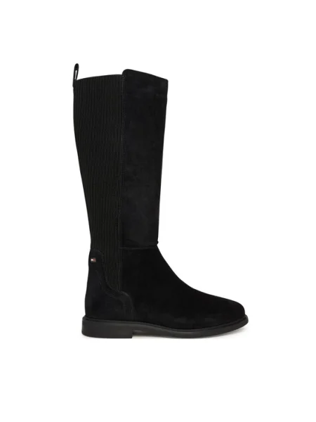 Tommy Hilfiger Semišové čižmy FLAG SUEDE LONG BOOT čierna