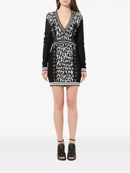 Rochie Balmain cu șireturi cu imagine cu model leopard negru
