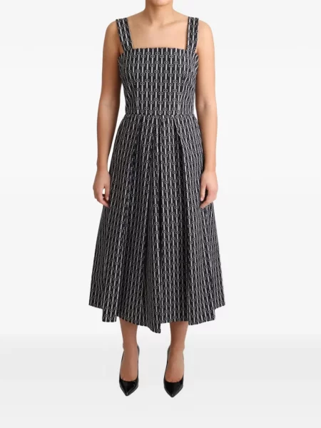 Rochie midi Dolce & Gabbana cu imagine cu imprimeu geometric în linie A negru