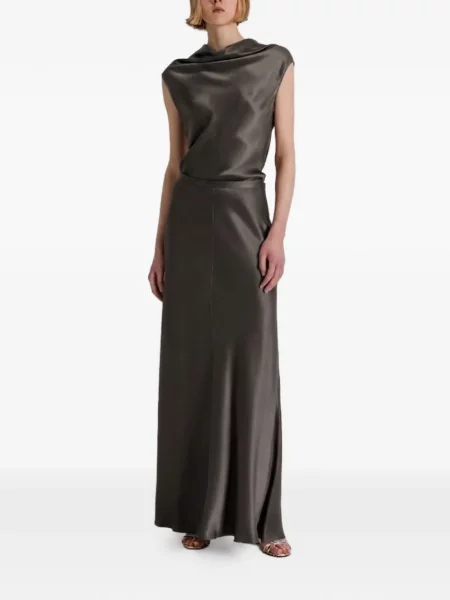 Fusta maxi Alberta Ferretti din satin evazată gri