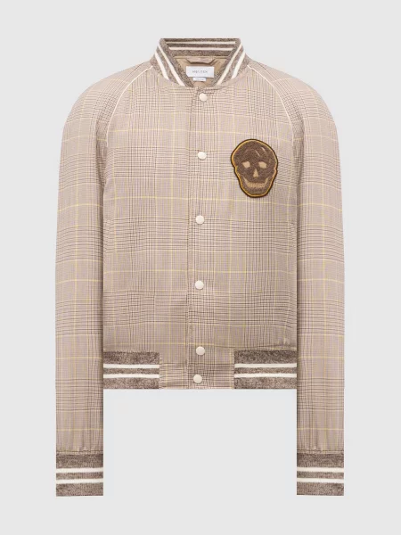 Шерстяной клетчатый бомбер Alexander Mcqueen бежевый