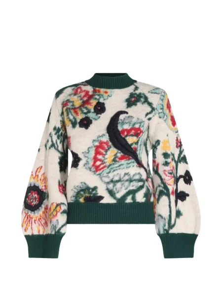 Pulover Sacai de lână cu model floral alb
