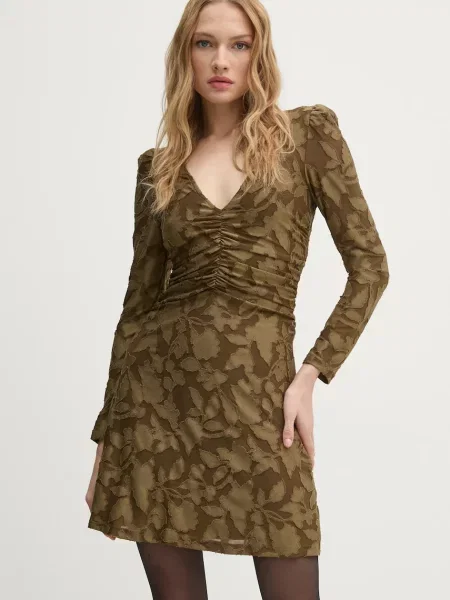 Рокля Sisley къса с кройка по тялото зелено