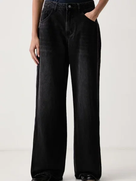 Eleh blugi wide leg pentru femei negru