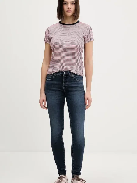 Tommy Jeans osnovna kratka majica z elastanom modra