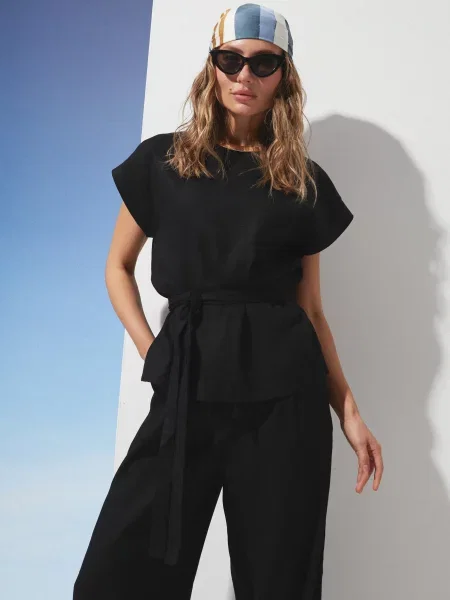 Блуза Seventeen льон/віскоза чорний