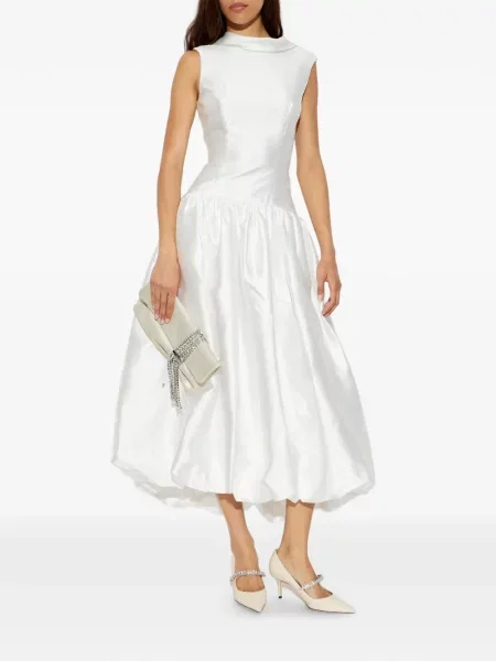 Rochie midi Self-portrait din satin cu pene alb