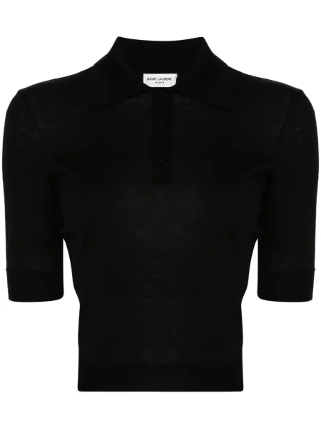 Polo Saint Laurent cu broderie negru