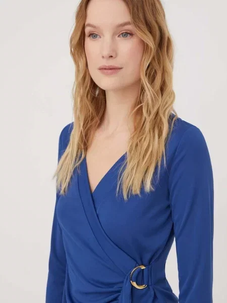 Блуза Lauren Ralph Lauren с изчистен дизайн синьо