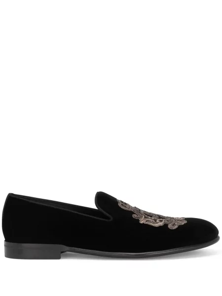 Papuci de casă Dolce & Gabbana cu broderie de catifea negru