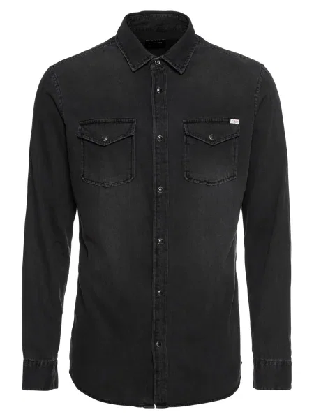 JACK & JONES Srajca Sheridan denim / bela črn
