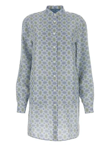 Rochie tip cămașă Prada de mătase de costum albastru