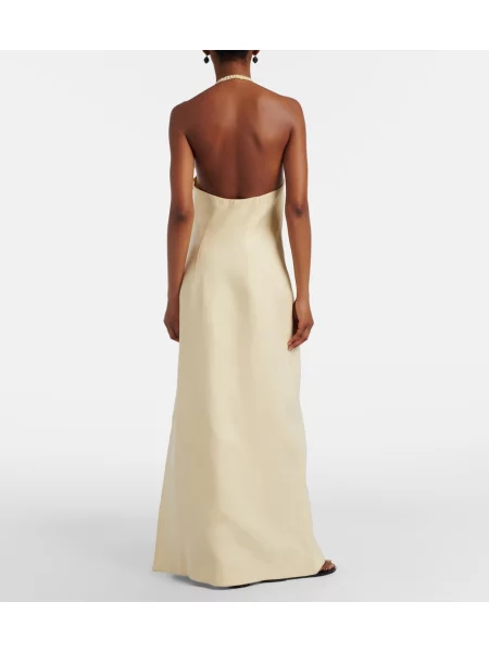 Rochie maxi Sir de in cu gât halter galben