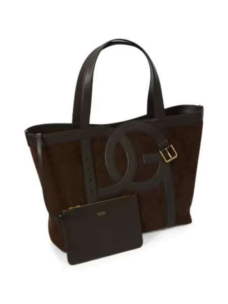 Τσάντα shopper Dolce & Gabbana σουέτ με αγκράφα καφέ