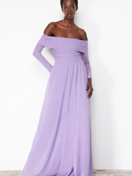 Dzianinowa sukienka wieczorowa Trendyol fioletowa