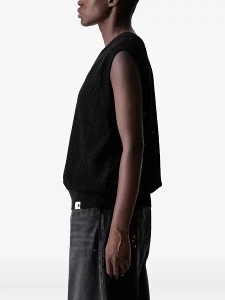 Плетен елек Carhartt Wip с V-образно деколте черно