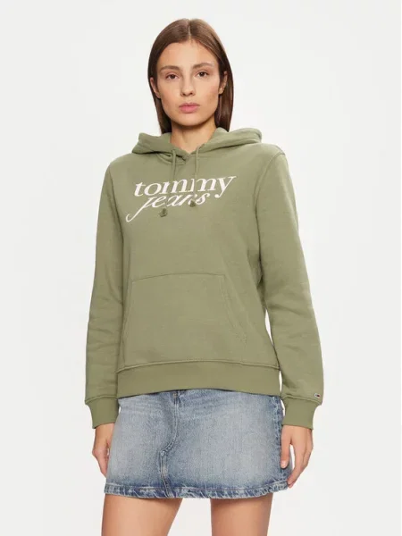 Tommy Jeans bluza z kapturem z nadrukiem zielony
