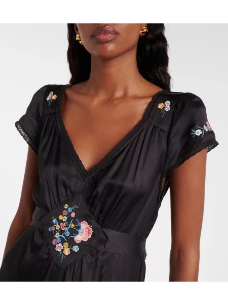 Rochie maxi Rixo din satin cu model floral de costum negru