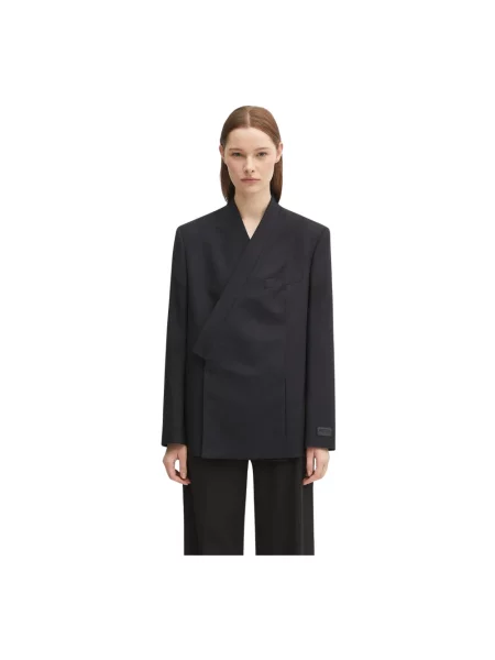 Kenzo marynarka wełniana Weave Kimono Blazer granatowy oversize gładka czarna