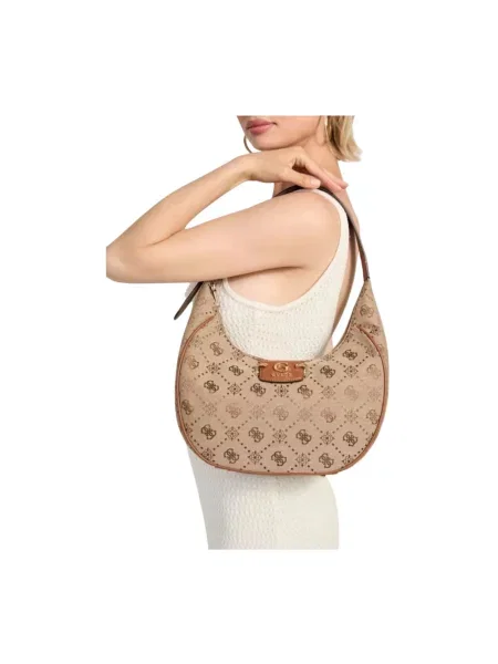Torebka hobo Guess żakardowa beżowa