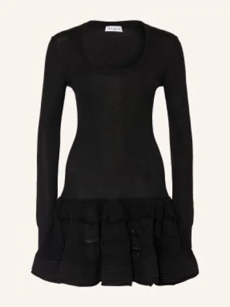 Alaïa Sukienka Z Dzianiny Z Falbanami schwarz czarna