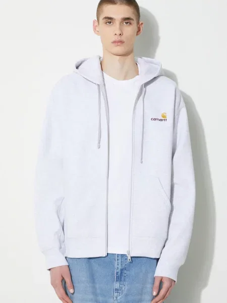 Carhartt WIP bluza Hooded American Script Jacket barbati cu glugă melanj gri