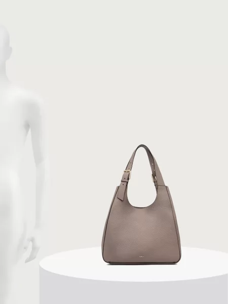 Bőr shopper táska Furla bézs