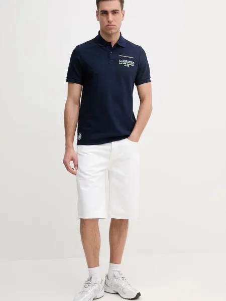 Поло Lacoste с аппликацией синее