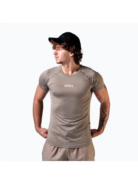 Tricou de antrenament bărbați NEBBIA Power light brown ash maro