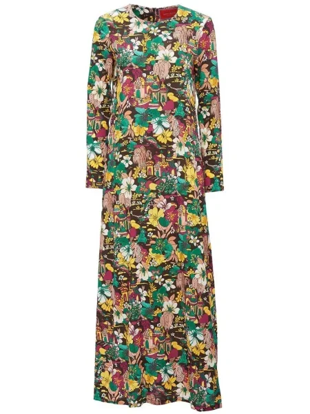 Rochie La Doublej cu model floral cu imagine de costum maro