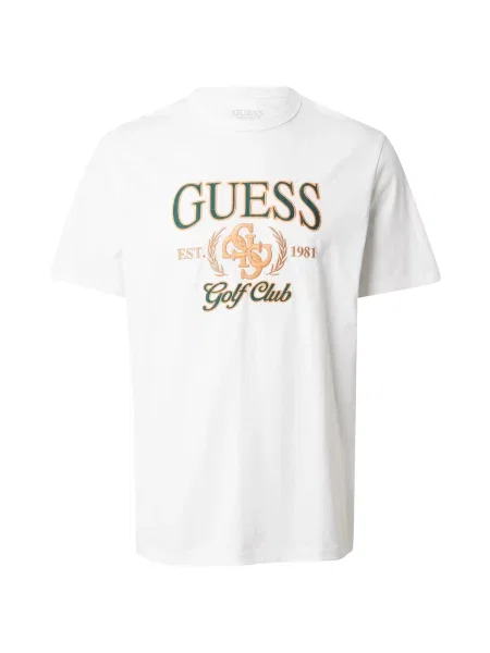 GUESS Tricou kitt / auriu / verde smarald alb