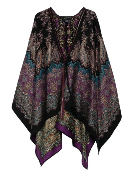 Poncho Etro cu imagine cu model paisley negru