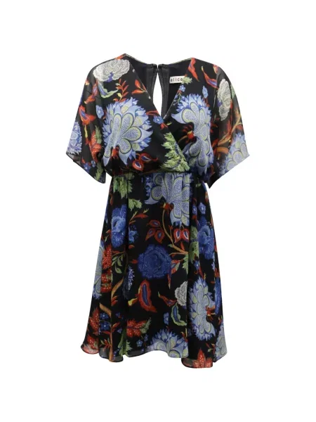 Rochie Alice + Olivia cu model floral cu imagine plisată negru