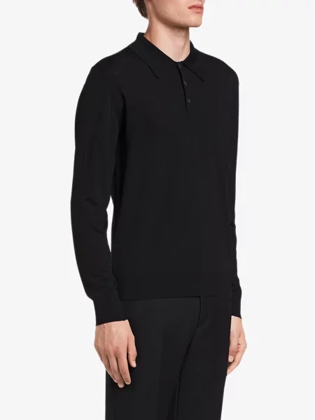 Tricou polo Prada de lână negru