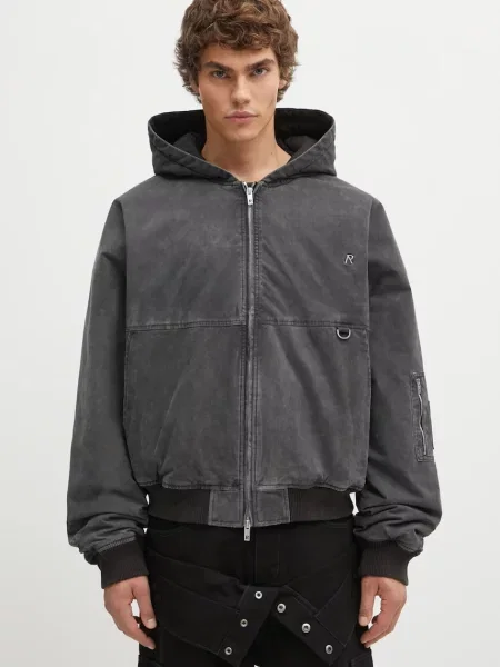 Represent geacă Hooded Bomber Washed de iarnă gri