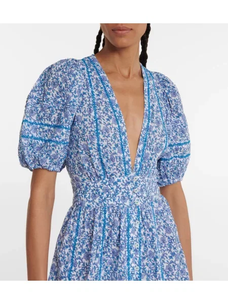 Rochie midi Poupette St Barth cu model floral până la genunchi de costum albastru